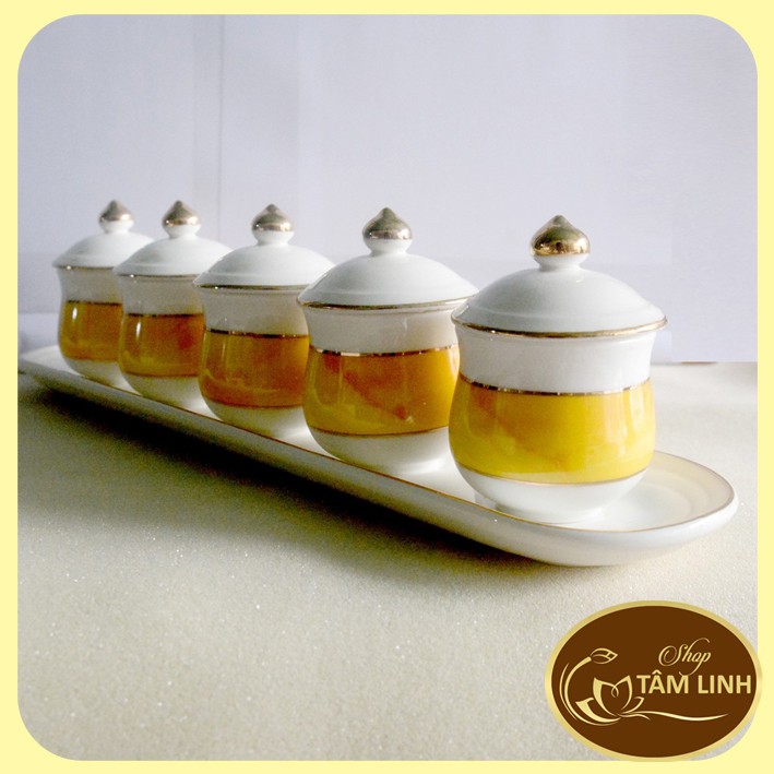 Bộ chung đại bi có nắp 5 ly nước thờ cúng bàn thờ GỐM SỨ CAO CẤP
