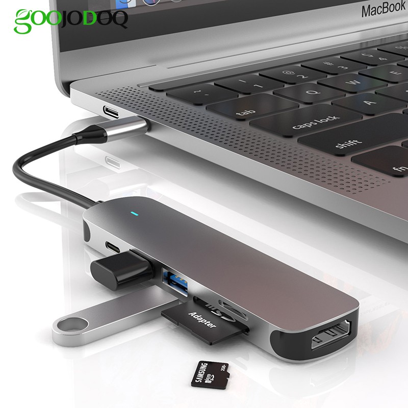 Hub điều hợp Goojodoq cổng Type C /USB C/USB 3.0 TF/SD HDMI PD 6 trong 1 chất lượng cao