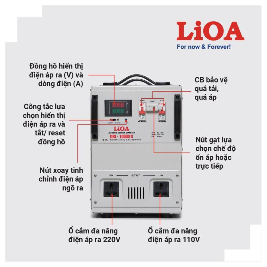 Ổn áp Lioa 10kva, 1 pha, dải điện 90v, DRI-10000II