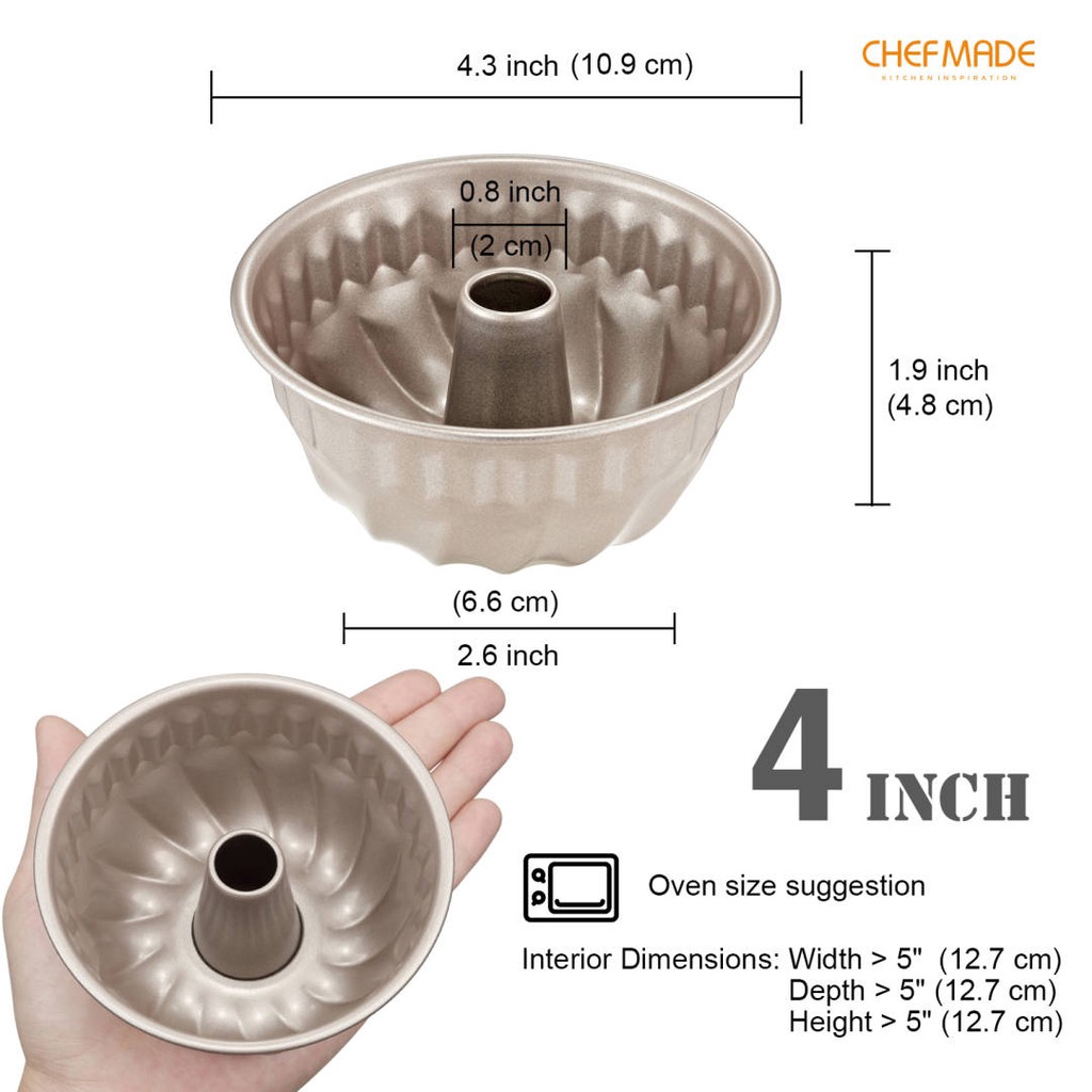 4 Khuôn nướng bánh CHEF MADE WK9033-4 4 inch bằng thép carbon chống dính được chứng nhận FDA dành cho lò nướng