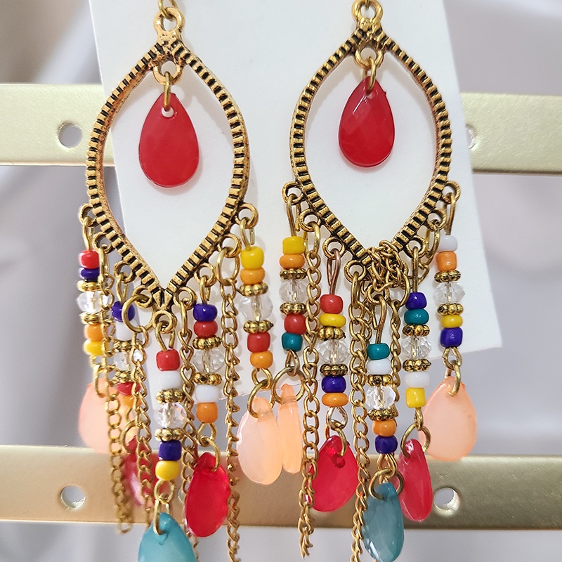 Bông Tai Thời Trang Bohemia Cổ Điển Phối Tua Rua Dài Đính Hạt Pha Lê Cho Nữ 2020