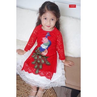 Áo dài ren cao cấp con công bé gái 8-20kg