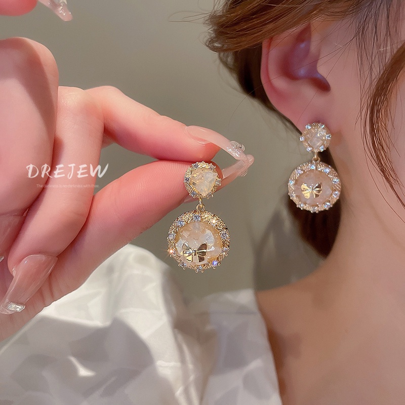 DREJEW Bông Tai Mạ Vàng / Bạc Hình Bướm Đính Đá Zircon Phong Cách Ngọt Ngào Sang Trọng