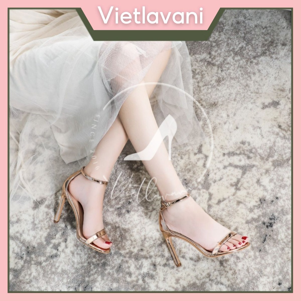 Giày sandal nữ Vietlavani XKS52 màu bạc mũi tròn gót nhọn 9cm hàng đẹp siêu sang chảnh
