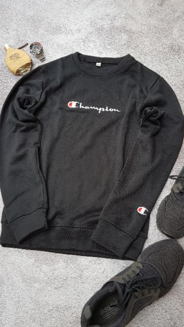 Áo nỉ Champion logo thêu đẹp mặc ấm thu đông nam nữ đều mặc dc