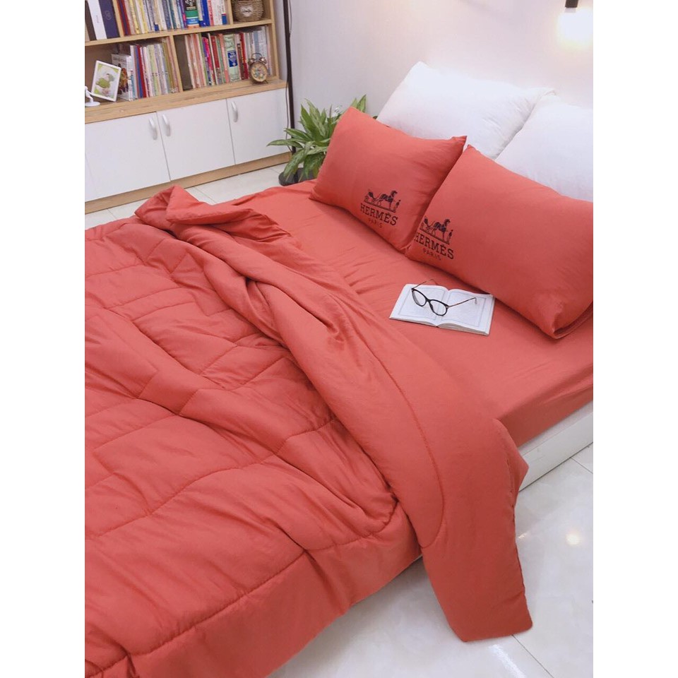 Bộ Chăn Ga Gối Chất Đũi Thương Hiệu Chăn Trần Sẵn XANH SET 4 MÓN