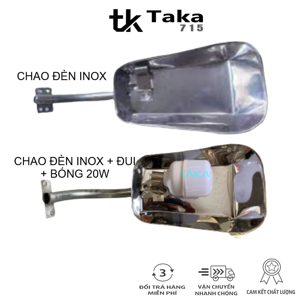 Chao đèn đường inox gồm CHAO ĐUI BÓNG chao đèn đơn giản bằng inox đục sẵn lỗ luồn dây