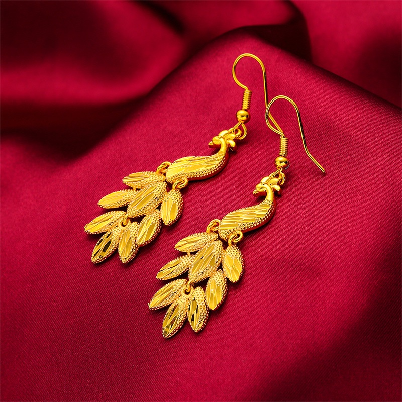 Khuyên Tai Tua Rua Mạ Vàng Đồng Hình Chim Công Phong Cách Hàn Quốc Thời Trang Cho Nữ