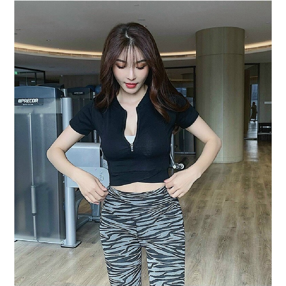 Áo croptop cao cấp kéo khoá (đồ tập gym-yoga-zumba nữ)