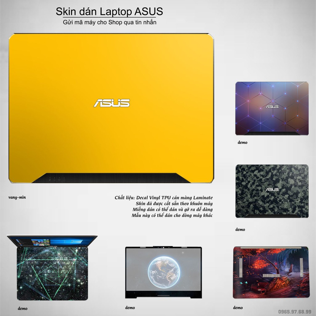 Skin dán Laptop Asus in màu vàng mịn (inbox mã máy cho Shop)