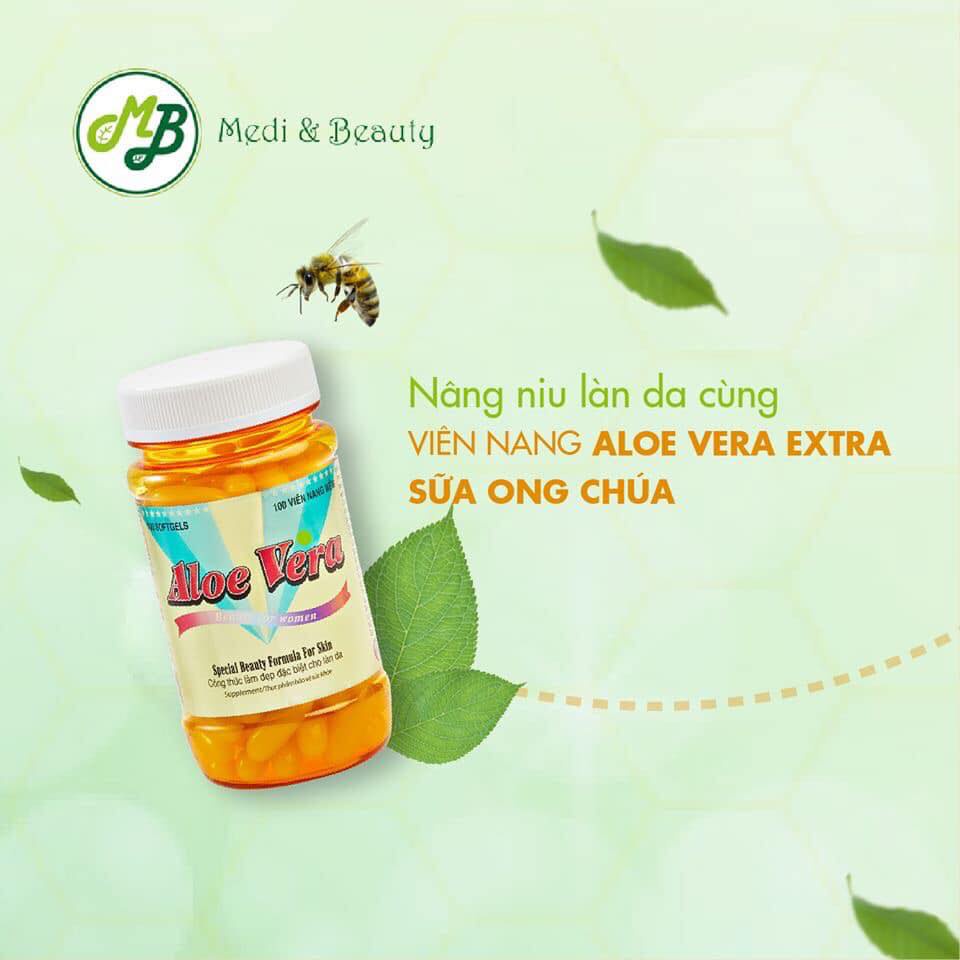 Viên uống đẹp da, dưỡng ẩm, chống lão hoá, mờ sẹo  ALOE VERA Sữa Ong Chúa  chai 100 viên