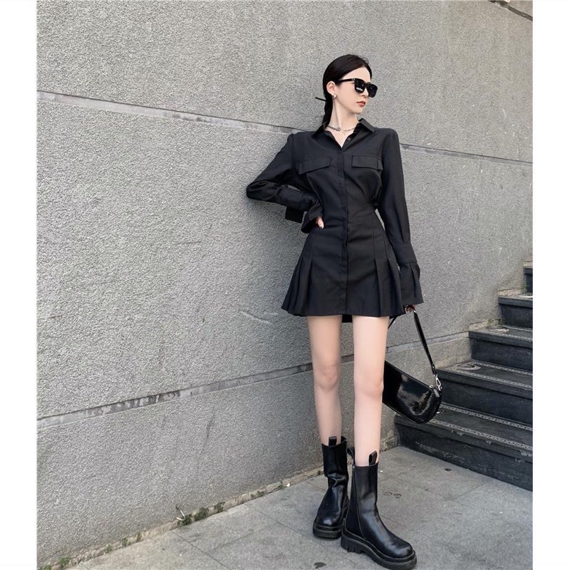 Đầm sơmi đen dài tay