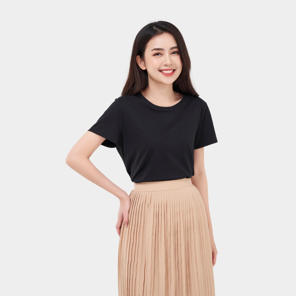 Áo Phông Nữ YODY Ngắn Tay, Áo Thun Cổ Tròn Cotton Thấm Hút Mồ Hôi TSN5346