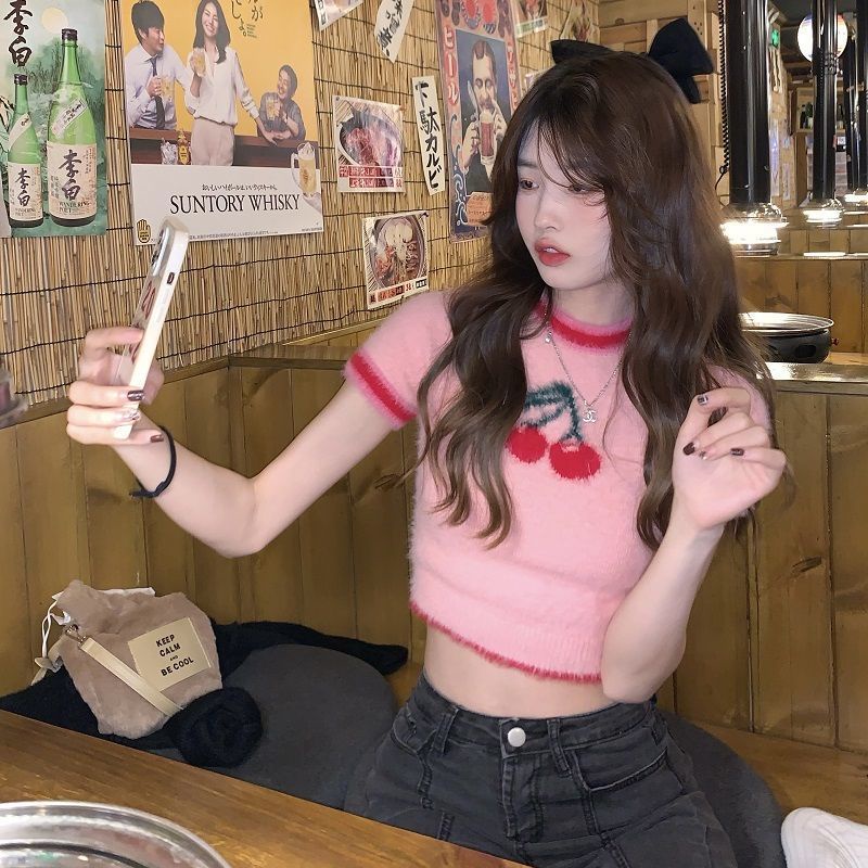 Áo Sweater Dệt Kim Tay Ngắn Dáng Rộng Mềm Mại In Họa Tiết Xinh Xắn Thời Trang Xuân Thu Cho Nữ