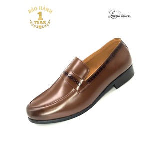 Giày tây nam màu nâu da bò cao cấp bảo hành 12 tháng