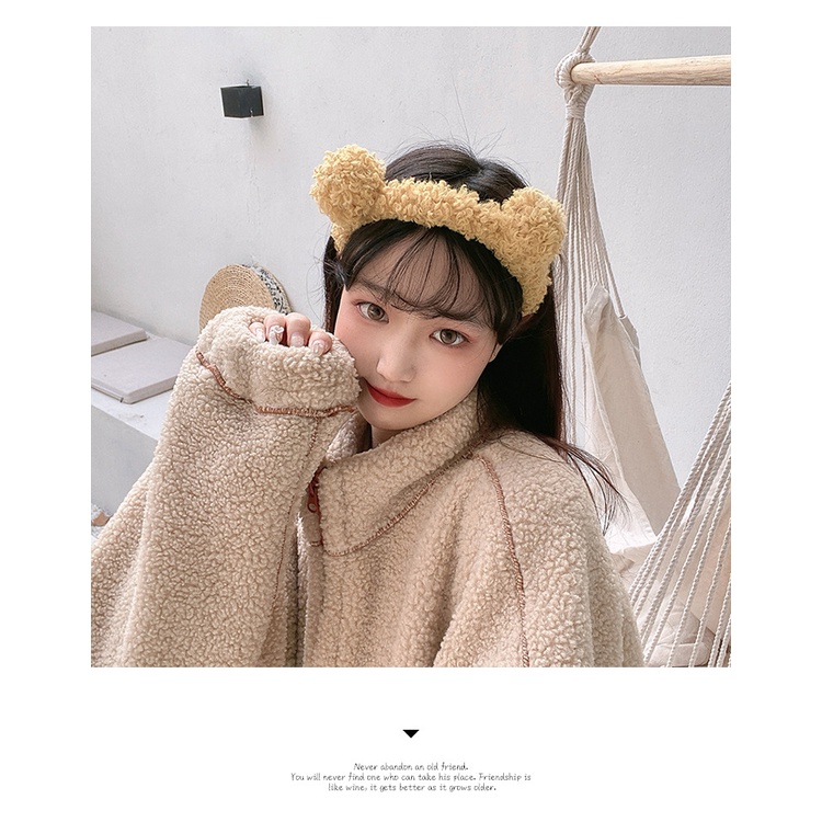 Băng đô cài tóc nhồi bông co giãn hình tai gấu màu kẹo phong cách Hàn cho nữ tắm rửa mặt trang điểm