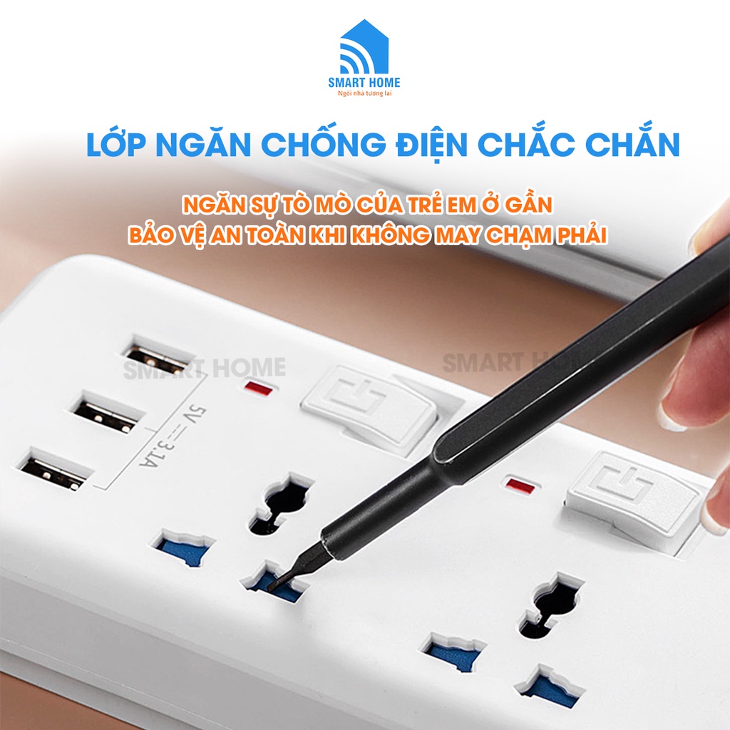 Ổ Cắm Điện Đa Năng Chịu Tải 2500W , An Toàn Chống Cháy Chống Giật, Dây Dài 2m , 3m và 5m