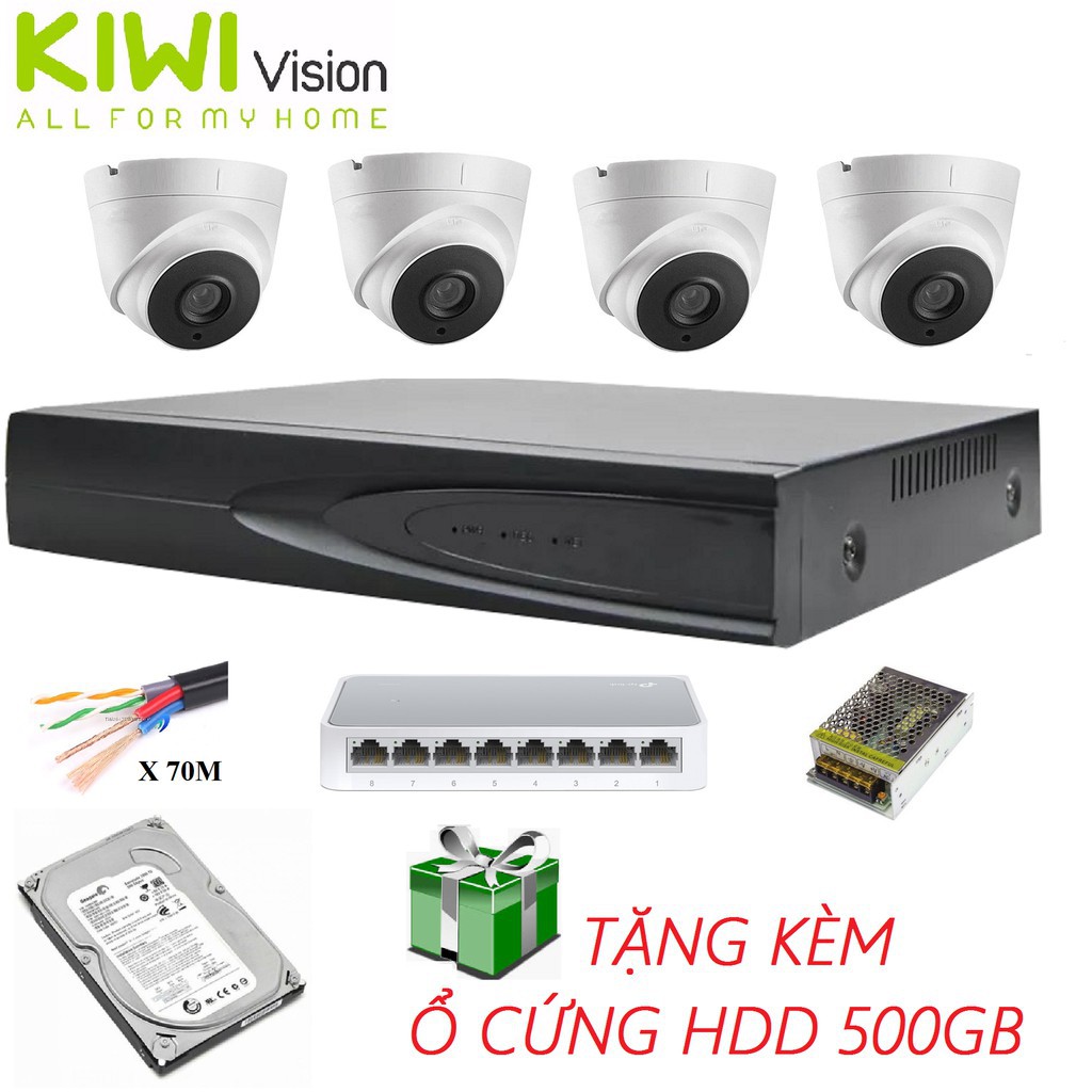 [ RẺ VÔ ĐỊCH ] Trọn Bộ 4 Mắt Camera IP  3.0MP + Đầu Ghi Lưu Trữ 500GB, Chuẩn Nén H265 Tặng Switch chia mạng 8 cổng