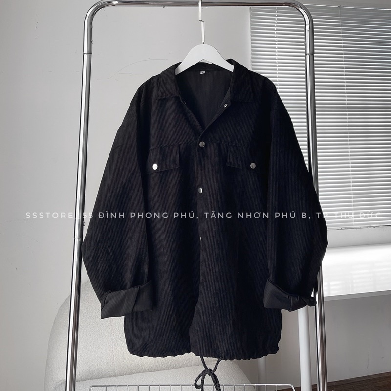 Áo khoác somi nhung gân dây rút nhiều màu form rộng unisex nam nữ_SSSTore