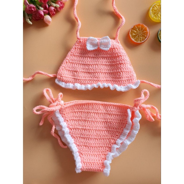 🎀BIKINI ÁO YẾM đính nơ viền bèo xinh yêu cho bé từ 1 - 2 tuổi🎀