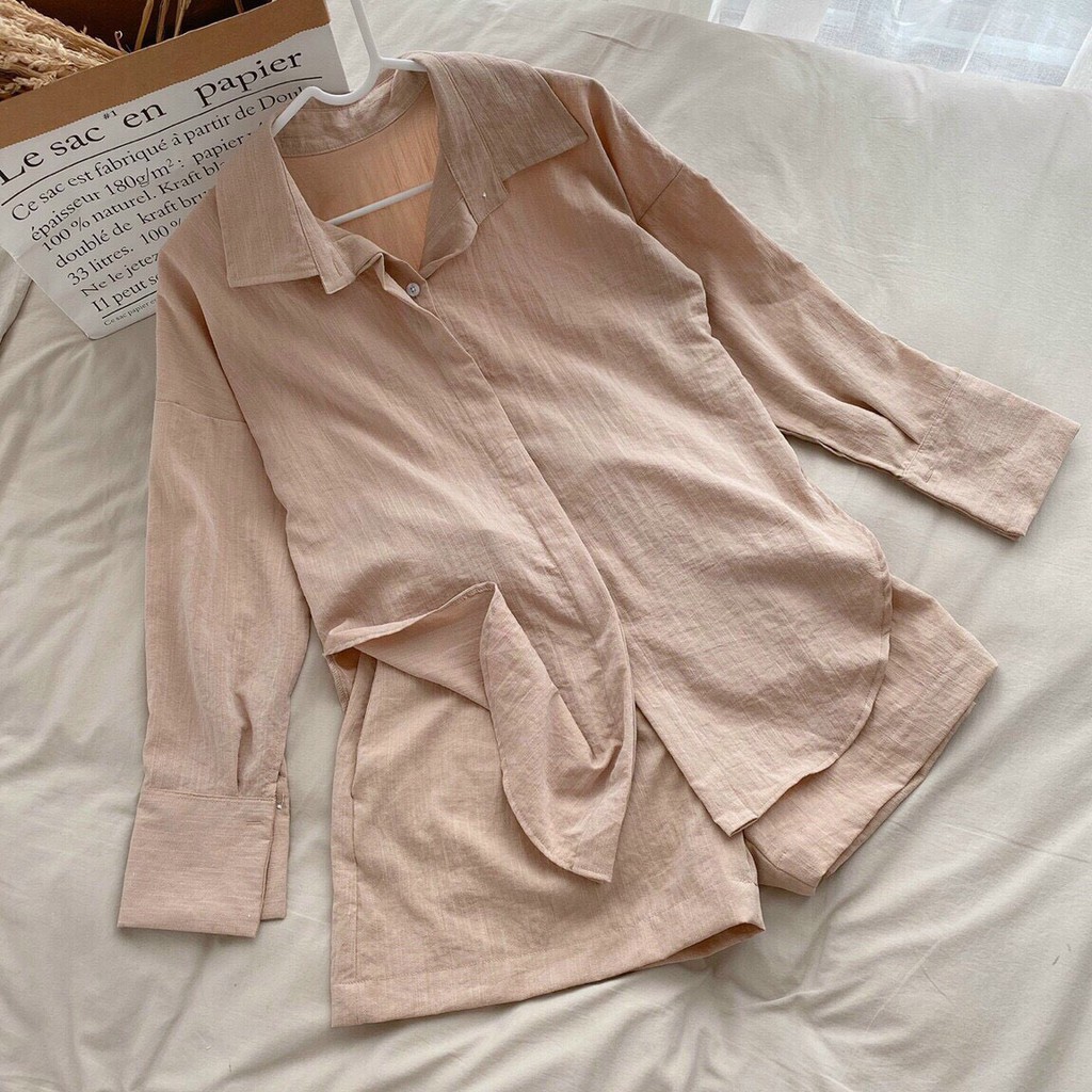 Set short + sơmi nude tay dài