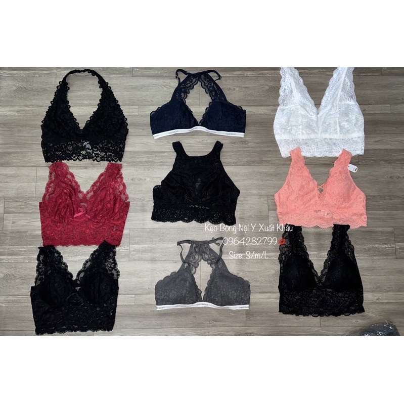 Áo Ngực Bralette Ren Thun Không Gọng Không Mút  Xuất Khẩu XS S M L XL