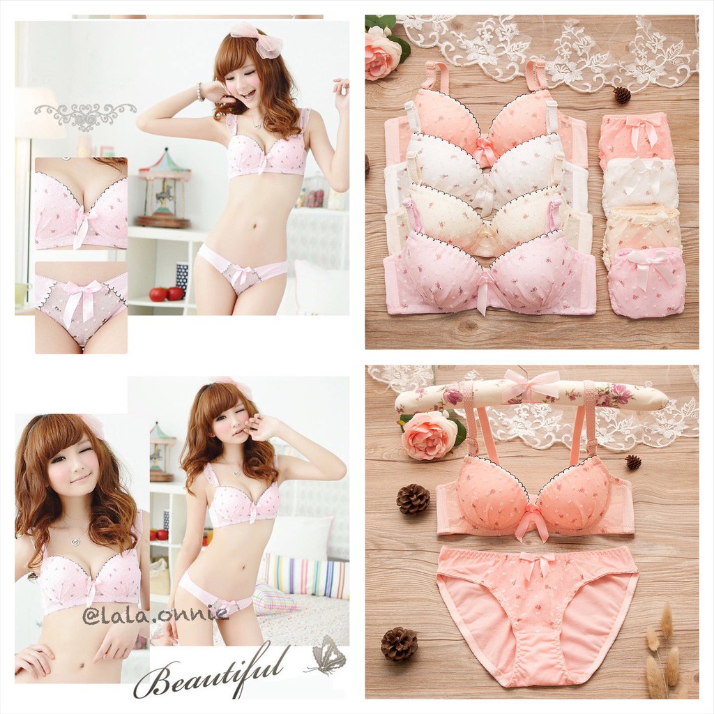 [B6] set áo ngực quần lót họa tiết hoa nhí chất liệu bông tinh khiết, áo lót ren sexy mềm mại kháng khuẩn | BigBuy360 - bigbuy360.vn
