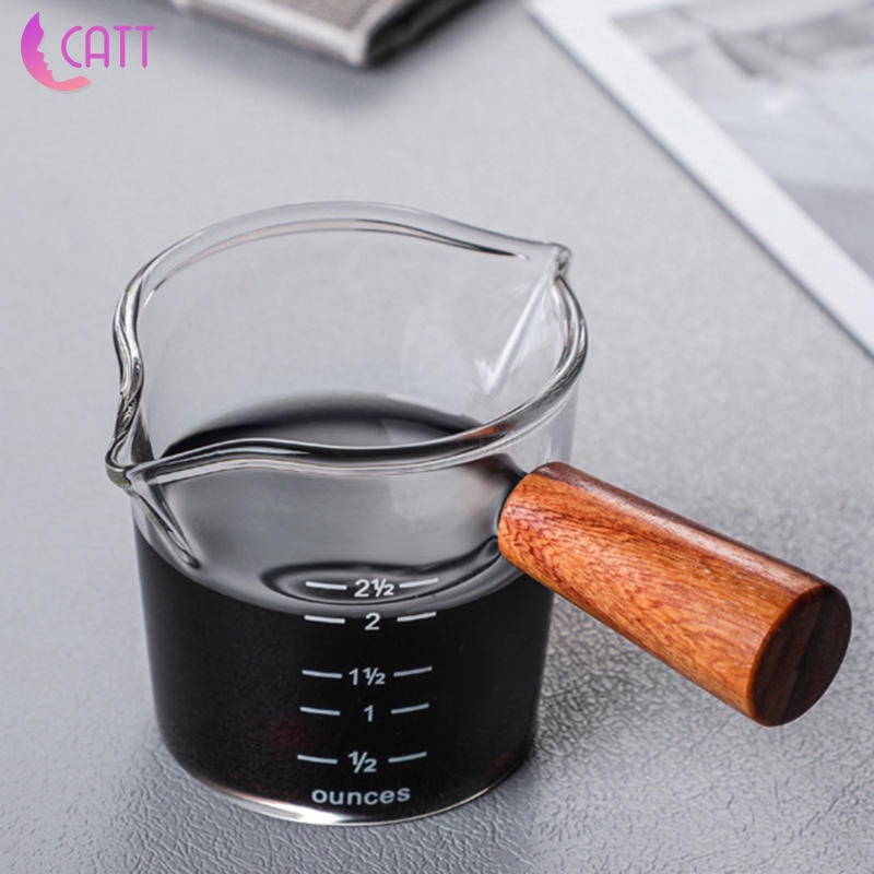 [Dadada1] Cốc Đong Hai Đầu Mini Trong Suốt Với Tay Cầm Bằng Gỗ Chịu Nhiệt Cho Quầy Bar / Nhà Bếp