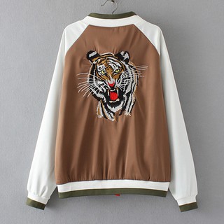 Áo khoác Bomber Thêu, Áo Bomber 2 Lớp Thêu hình Hổ Cực Cá Tính cho nam