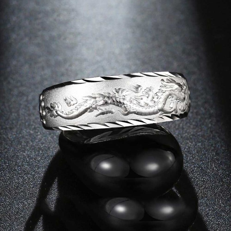 Nhẫn Thép Titan Mạ Vàng / Bạc Hình Rồng Thời Trang Cho Nam