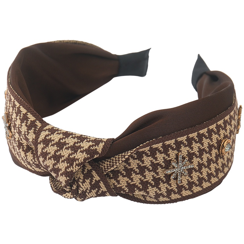 [Jiudoulan] Băng Đô Cài Tóc Bản Rộng Họa Tiết Houndstooth Cổ Điển Cho Nữ