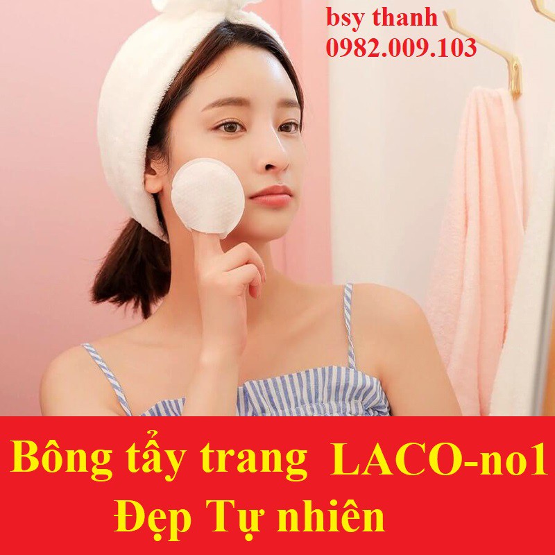 Bông Tẩy Trang cao cấp túi 50pcs Lameila Laco, 3 lớp đàn hồi co dãn, Mỏng Siêu mềm mịn, Dai Thấm Hút Nhanh Chóng