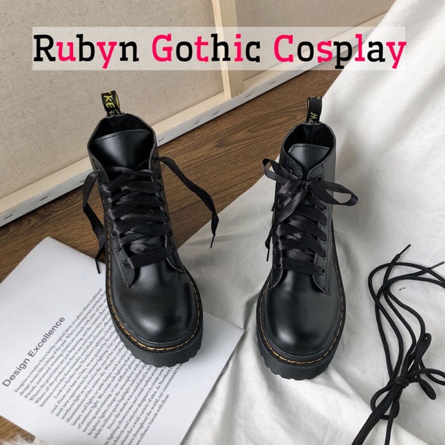 [CÓ SẴN]  Giày Boots cổ lửng siêu ngầu đế 4cm ( kèm 2 bộ dây )  Giày Boots Chiến Binh