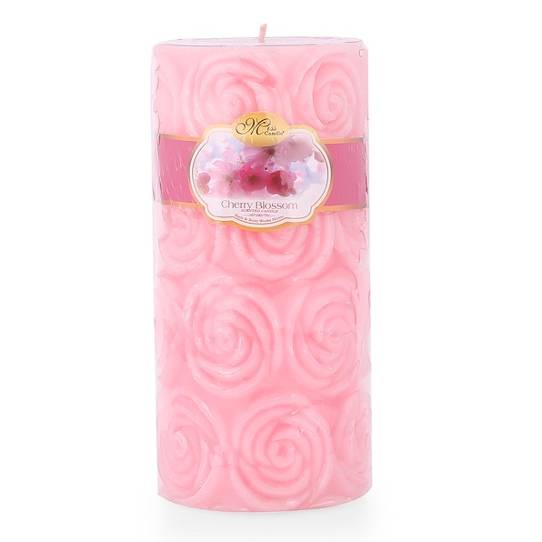 Nến thơm décor hoa hồng D7H15 Miss Candle NQM4985 7 x 15 cm (Hồng, hương hoa anh đào)