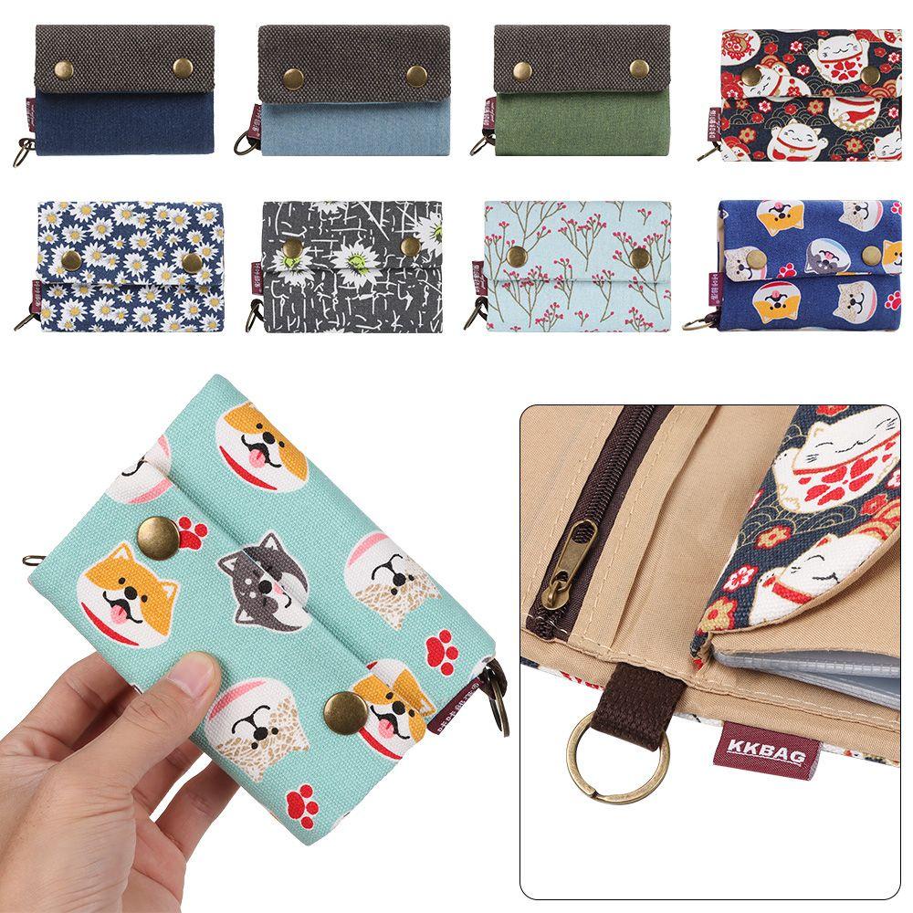 Ví Đựng Tiền Xu Bằng Vải Canvas In Họa Tiết Hoạt Hình Chó Mèo Dễ Thương