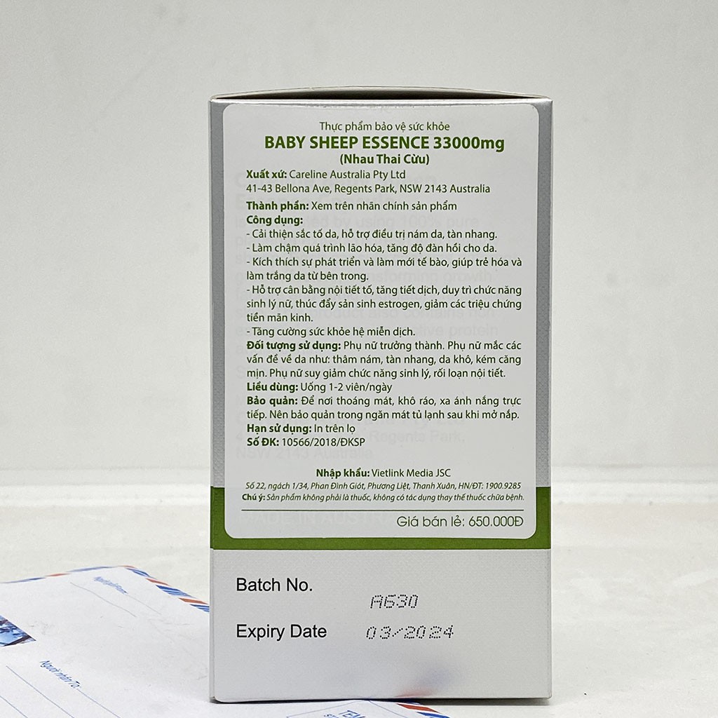 Viên Uống Nhau Thai Cừu Careline Baby Sheep Essence Tăng Cường Nội Tiết Tố Hộp 60 Viên - NT086