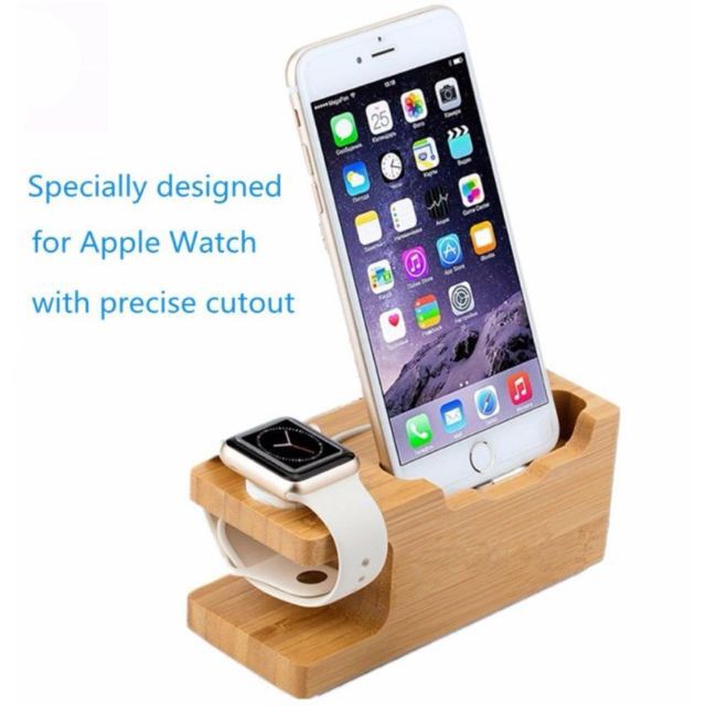 Dock sạc để bàn bằng gỗ tre dùng cho Iphone apple watch