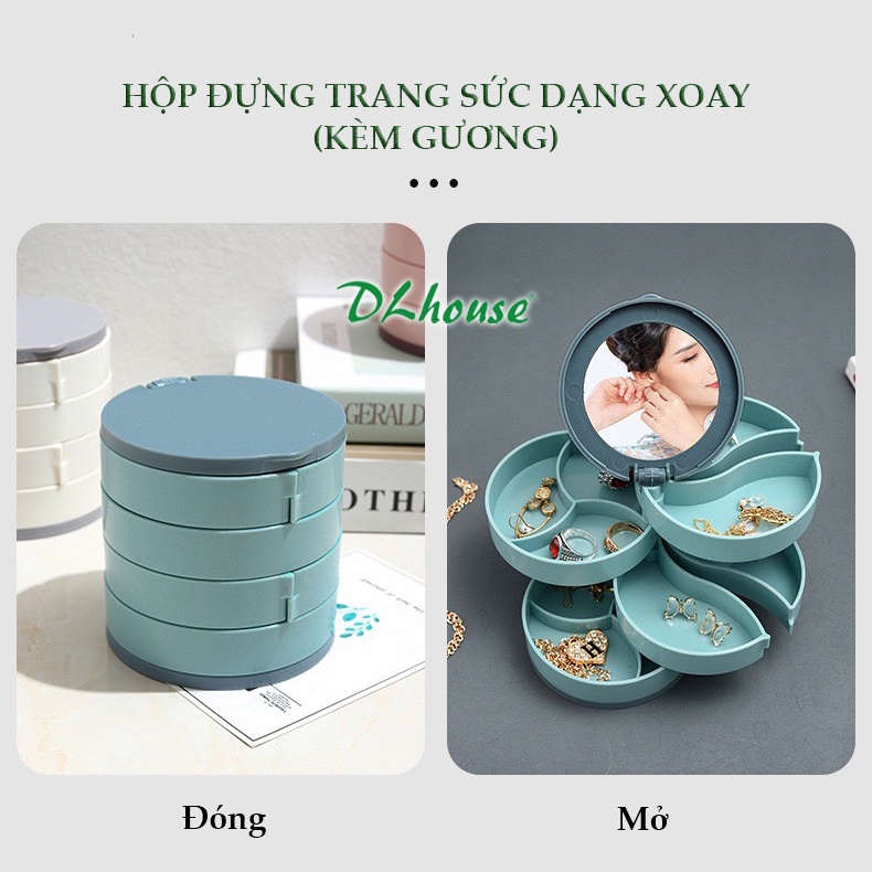 Hộp đựng trang sức 4 tầng dạng xoay kèm gương (hàng có sẵn)