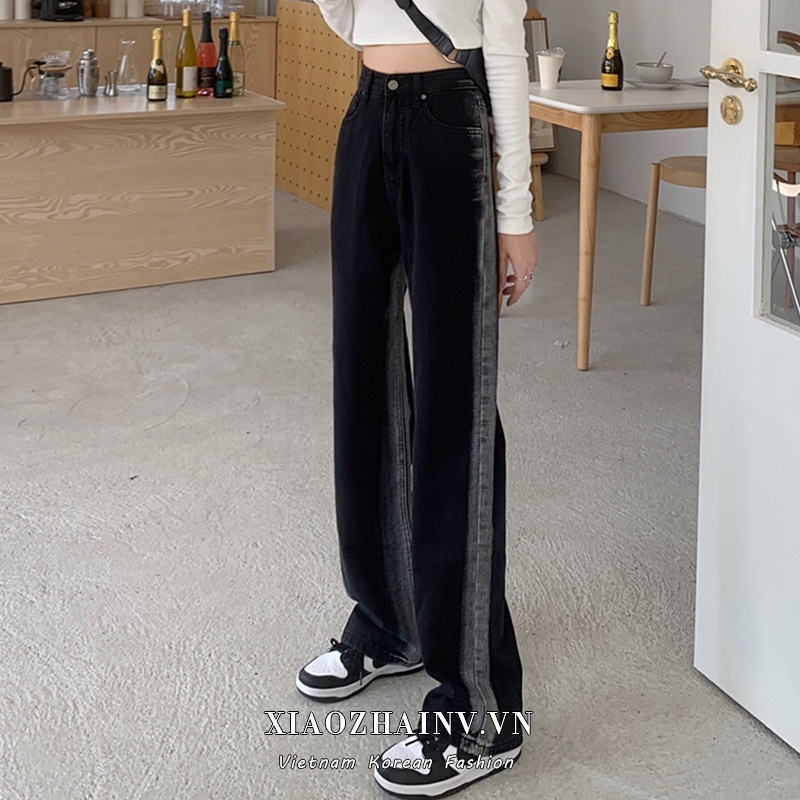 Xiaozhainv Quần Jean Dài Ống Rộng Màu Gradient Phong Cách Retro Thời Trang Năng Động Cho Nữ