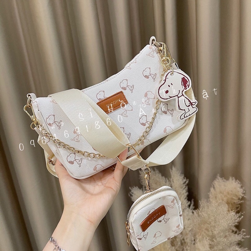 Set 2 Snoony Túi Xách Nữ Đeo Chéo in hoạ tiết cún tặng kèm móc cún❣️Freeship❣️