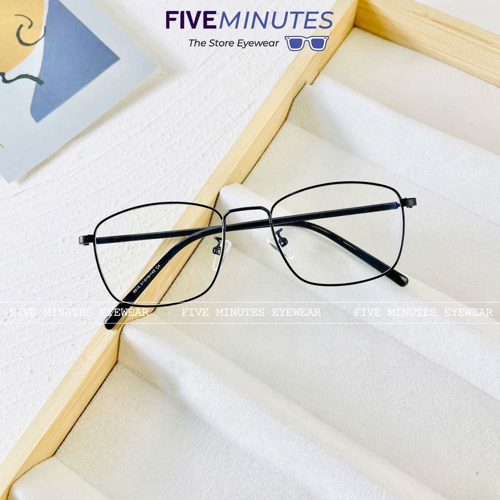 Gọng kính nam nữ, kim loại mảnh nhẹ dáng vuông bầu 8818 Siêu hot 2022 - Five Minutes Eyewear