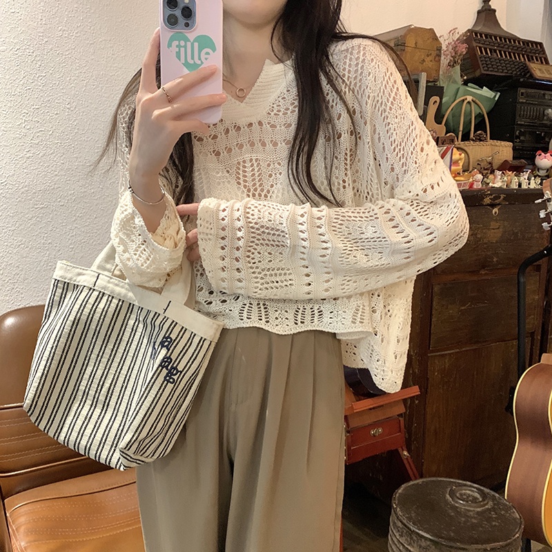 Porozi  Áo Croptop Dệt Kim Áo Thun Nữ Dài Tay Cổ Tròn Thời Trang Hàn