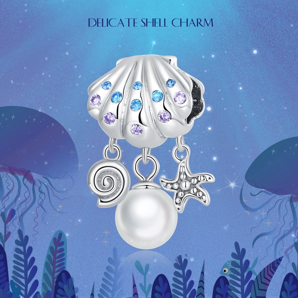 Phụ kiện hạt xỏ vòng tay Bamoer S925 hình vỏ sò trái tim thời trang mùa hè