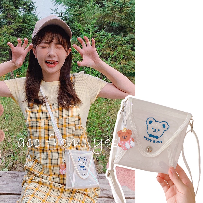 Túi đeo chéo trong suốt họa tiết gấu xinh xắn ulzzang