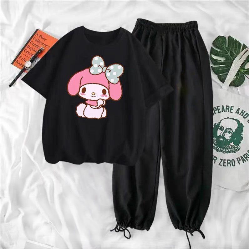 Sét Áo Thỏ hồng + quần bom chun, Áo thun from rộng, Chất đẹp không xù, quần suông ống rộng, Sét bộ mặc ở nhà - MODY