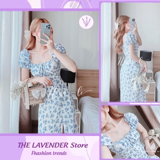 Váy Hoa Nhí Xanh Nhún Ngực Xẻ Tà Sexy, Đầm Hoa Xanh Midi, Váy Trễ Vai, Có Mút Ngực