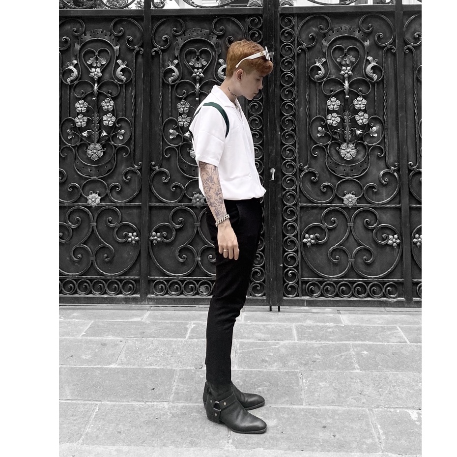 Áo sơ mi nam tay ngắn BOIZ áo sơ mi unisex form rộng chất liệu lụa mịn phối tay