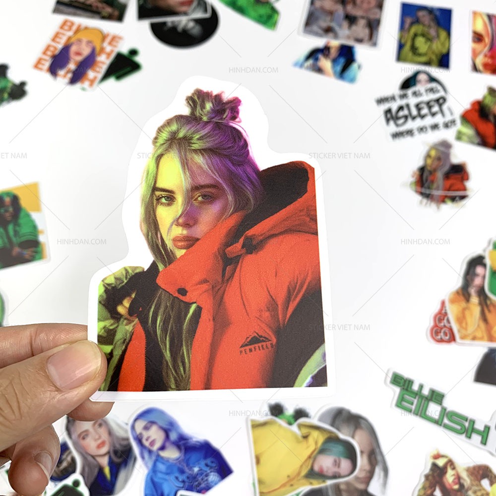 50 Sticker Billie Eilish dán nón bảo hiểm, dán xe, tem dán đàn guitar, xe cub hình dán, tem dán chống nước trang trí