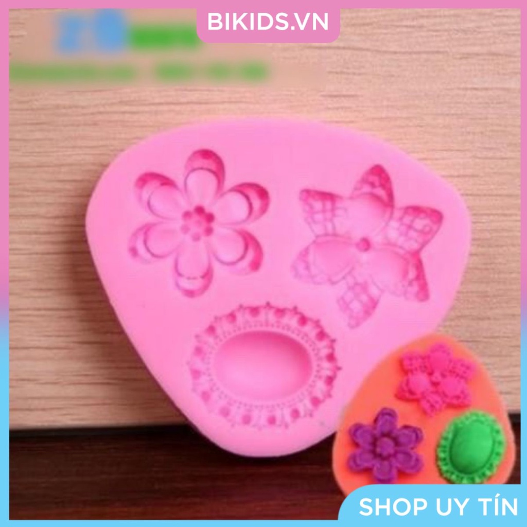 Khuôn silicon 4D viên ngọc và hoa (8,5 x 7,5 x1cm) - Cao cấp