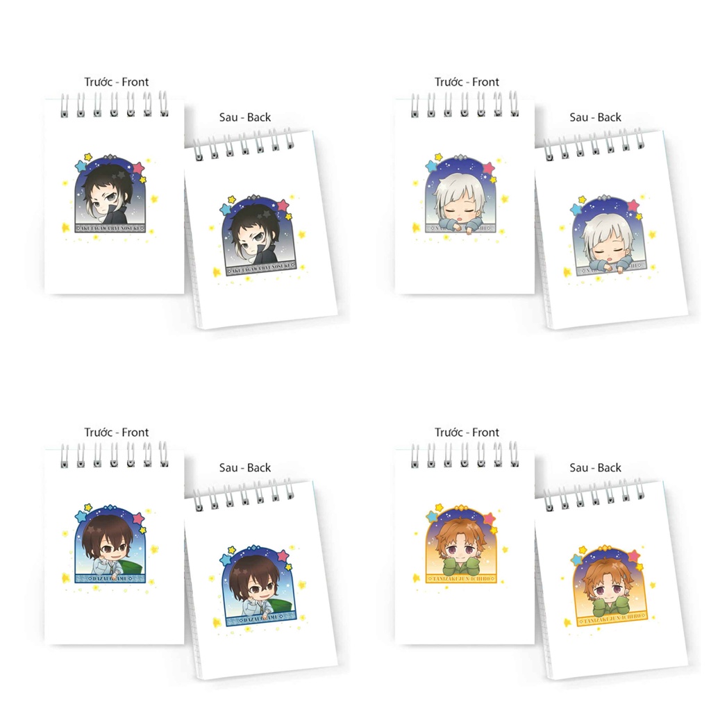 Sổ tay in hình anime chibi BUNGOU STRAY DOGS lò xo 6x10 ghi chú tiện lợi học tập xinh xắn